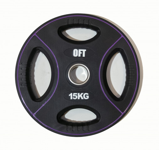 Штанга олимпийская наборная 85 кг OFT премиум (полиуретановые диски 50 мм с 4 хватами DPU, гриф 220 см)