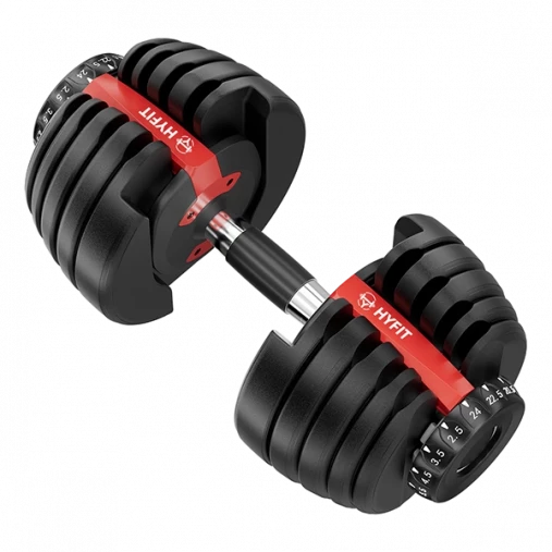 Пара регулируемых гантелей HYFIT CLASSIC 24 кг (переключение поворотом диска) в комплекте со стендом