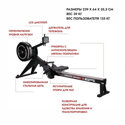 Гребной тренажер Perform Better Extreme Rower с воздушной системой нагрузки Гребной тренажер Perform Better Extreme Rower с воздушной системой нагрузки