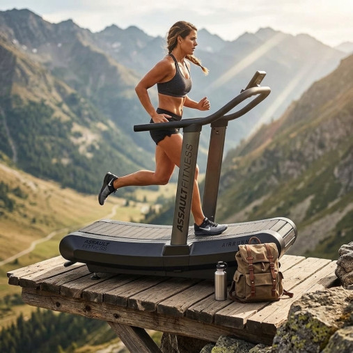 Беговая дорожка Assault Runner Pro (модель 2026, красный логотип) с изогнутым беговым полотном гусеничного типа Беговая дорожка Assault Runner Pro (модель 2026, красный логотип) с изогнутым беговым полотном гусеничного типа