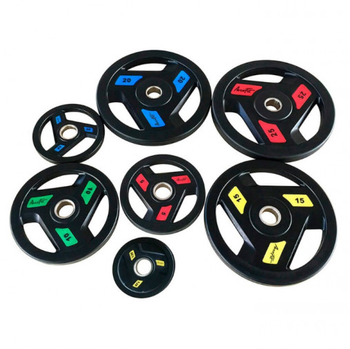 Олимпийский обрезиненный диск AeroFit 15 кг, черно-желтый, с 3-мя хватами. Посадочное кольцо из нержавеющей стали, Ø 51,5 мм Олимпийский обрезиненный диск AeroFit 15 кг, черно-желтый, с 3-мя хватами. Посадочное кольцо из нержавеющей стали, Ø 51,5 мм