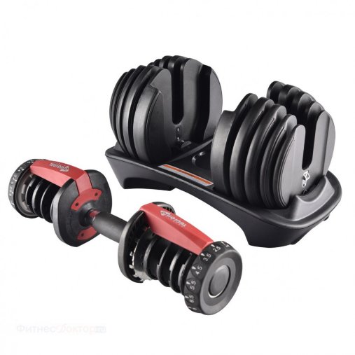 Пара регулируемых гантелей Original Fitness 24 кг на стойке Пара регулируемых гантелей Original Fitness 24 кг на стойке