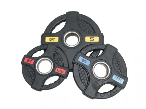 Набор черных олимпийских дисков 51 мм OFT 2HGP 1,25-20 кг (общий вес 107,5 кг) обрезиненных с двойным хватом (12 блинов) Набор черных олимпийских дисков 51 мм OFT 2HGP 1,25-20 кг (общий вес 107,5 кг) обрезиненных с двойным хватом (12 блинов)