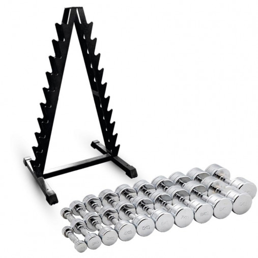 Набор хромированных гантелей 1-10 кг 20 шт. MB Barbell в комплекте со стойкой елочкой